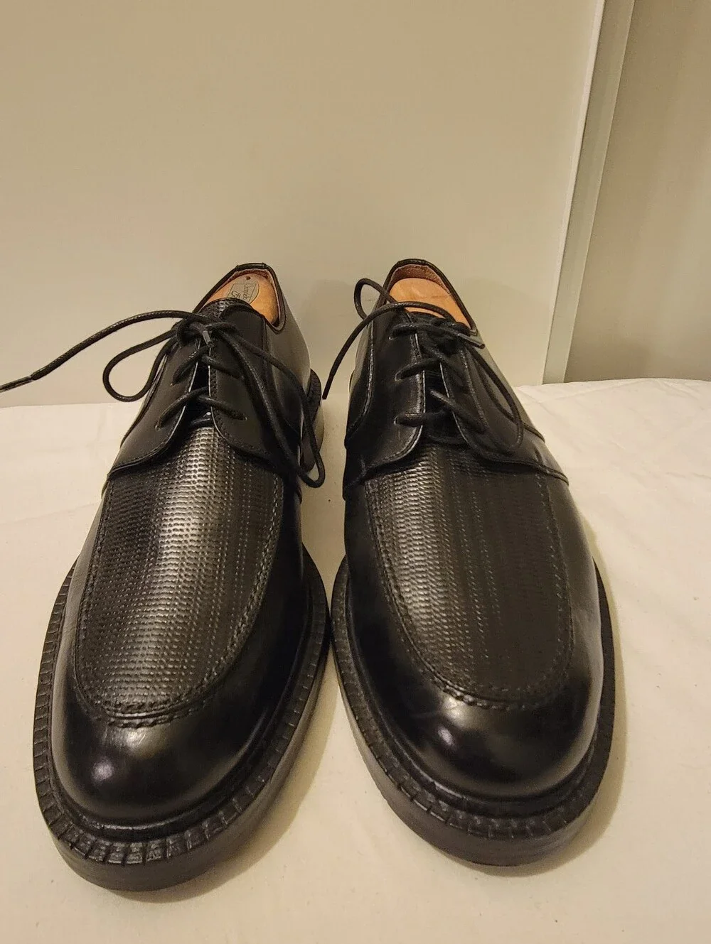 Joseph Abboud Black Leather Textured Derby Shoes